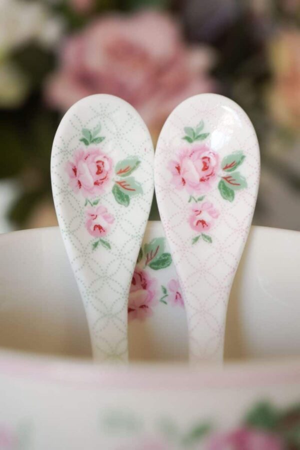 ISABELLE ROSE Cucchiaio in porcellana JULIA in ceramica rosa con fiori 13,5cm 